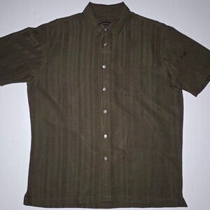 Van Heusen Mens Army Green Striped Button Up Shirt SIze Large 16/16
